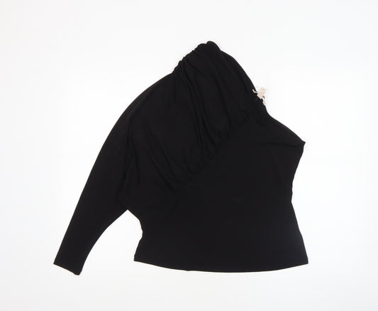 H&M Women's Black One Shoulder Ruffle Stretch Blouse Size 14