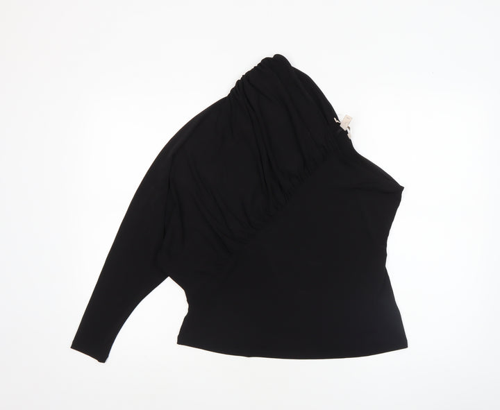 H&M Women's Black One Shoulder Ruffle Stretch Blouse Size 14