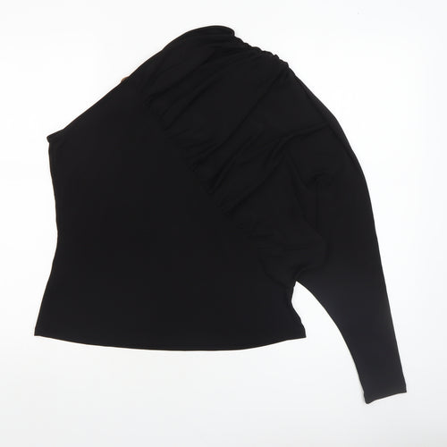 H&M Women's Black One Shoulder Ruffle Stretch Blouse Size 14