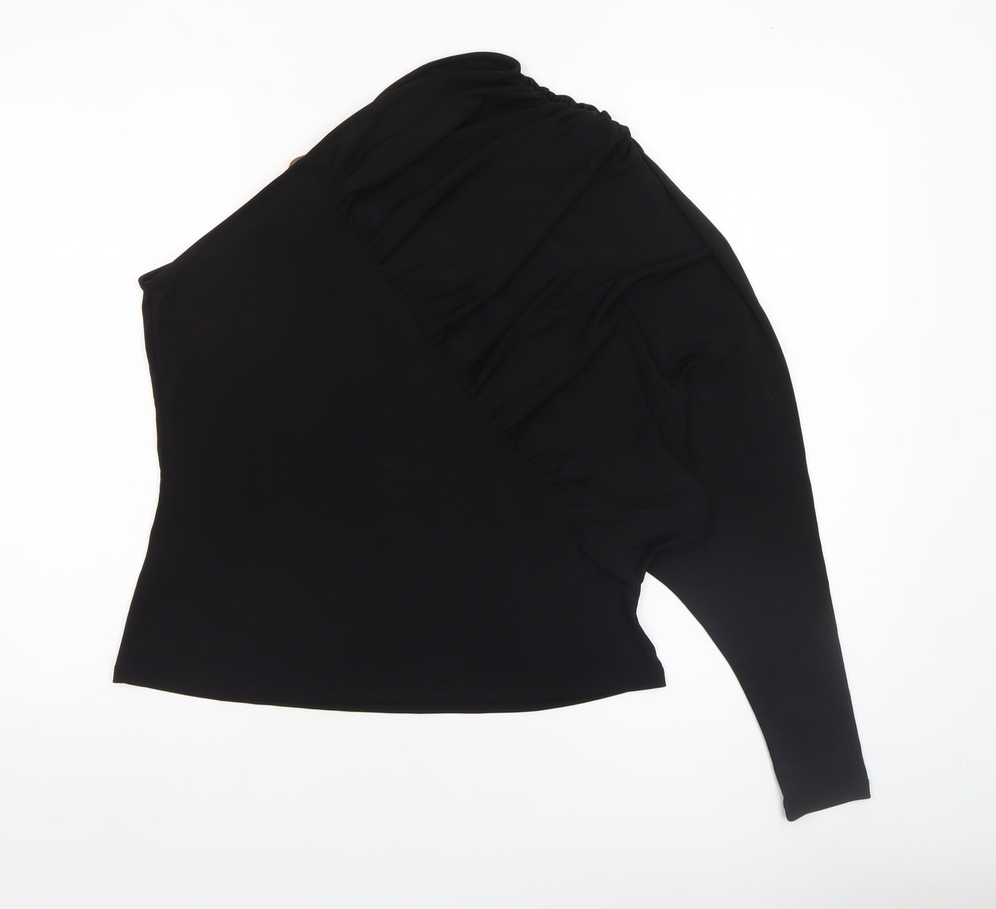 H&M Women's Black One Shoulder Ruffle Stretch Blouse Size 14