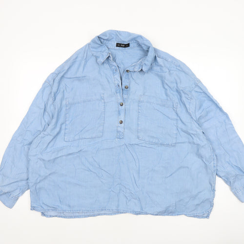 F&F Women's Blue Lyocell Long Sleeve Tunic Shirt Size M