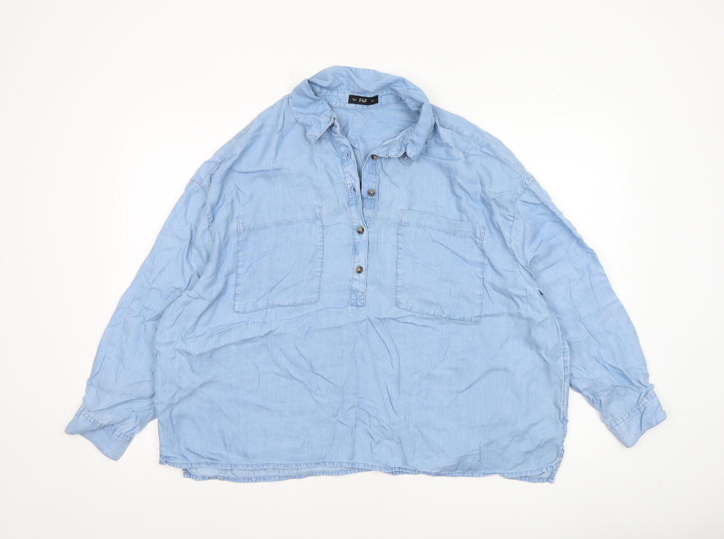 F&F Women's Blue Lyocell Long Sleeve Tunic Shirt Size M