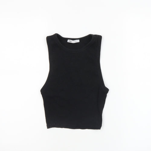 Zara Women’s Black Cropped Tank Top Cotton Stretch S