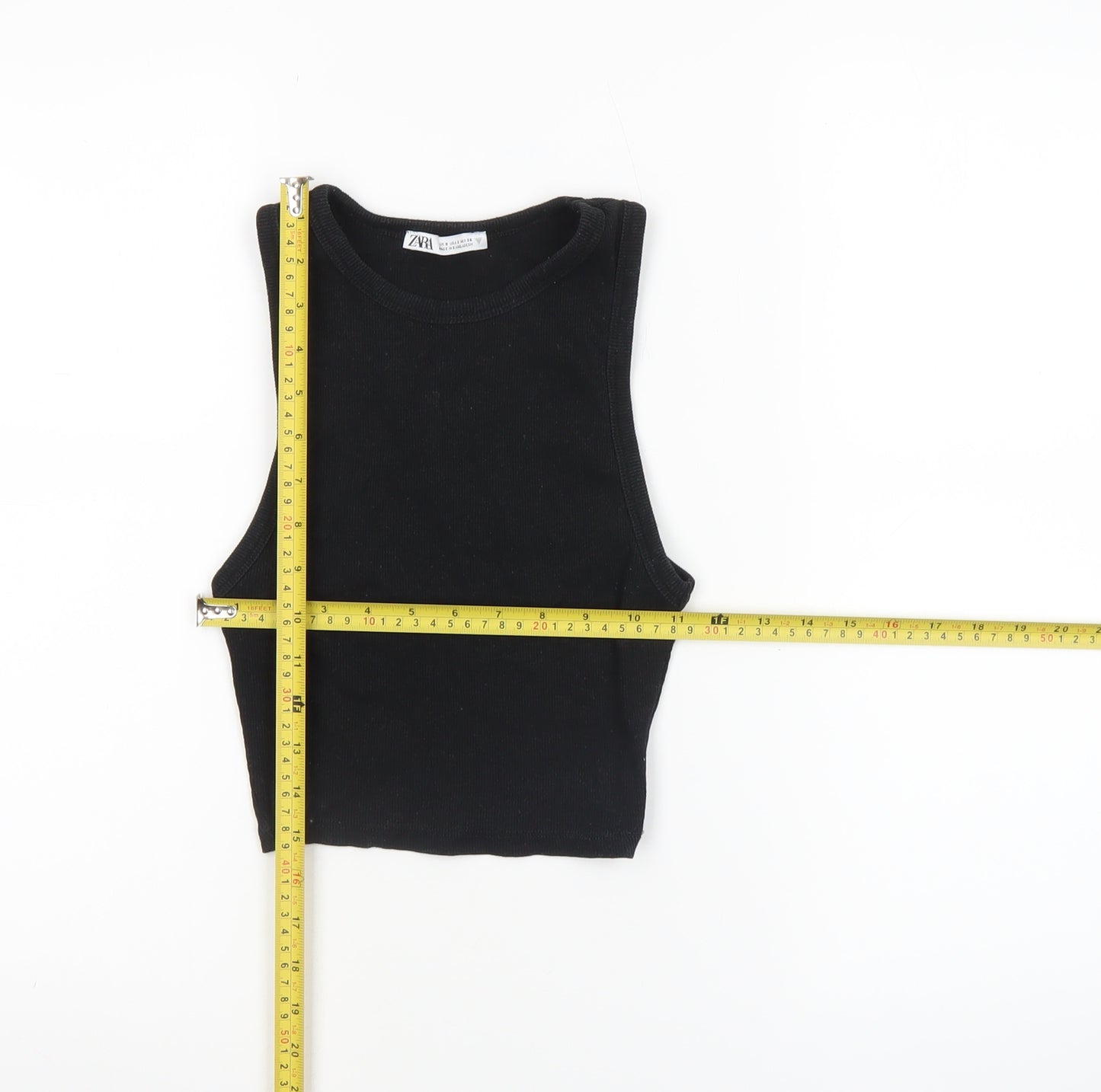 Zara Women’s Black Cropped Tank Top Cotton Stretch S