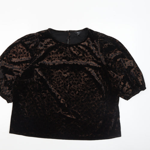M&Co Petite Women's Black Velvet Leopard Top UK 18 Short Sleeve Party Style