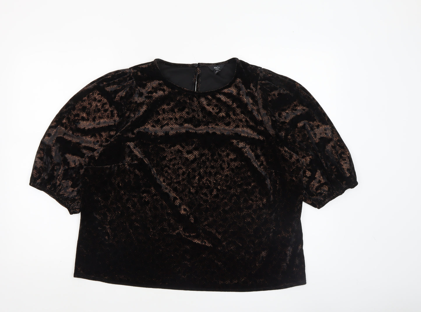 M&Co Petite Women's Black Velvet Leopard Top UK 18 Short Sleeve Party Style
