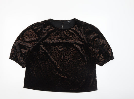 M&Co Petite Women's Black Velvet Leopard Top UK 18 Short Sleeve Party Style