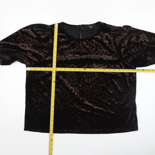 M&Co Petite Women's Black Velvet Leopard Top UK 18 Short Sleeve Party Style