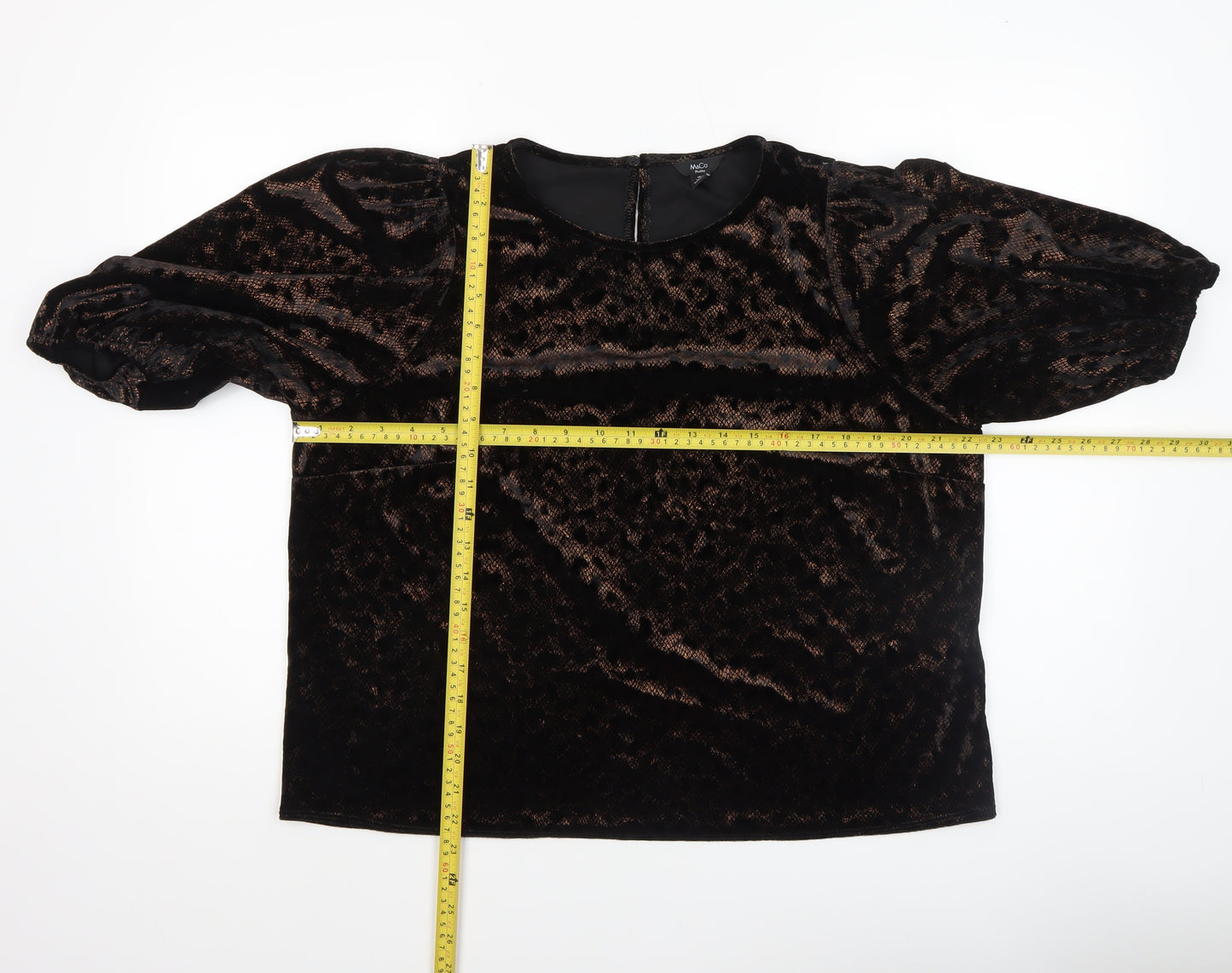 M&Co Petite Women's Black Velvet Leopard Top UK 18 Short Sleeve Party Style