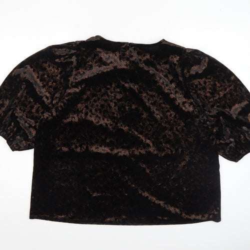 M&Co Petite Women's Black Velvet Leopard Top UK 18 Short Sleeve Party Style