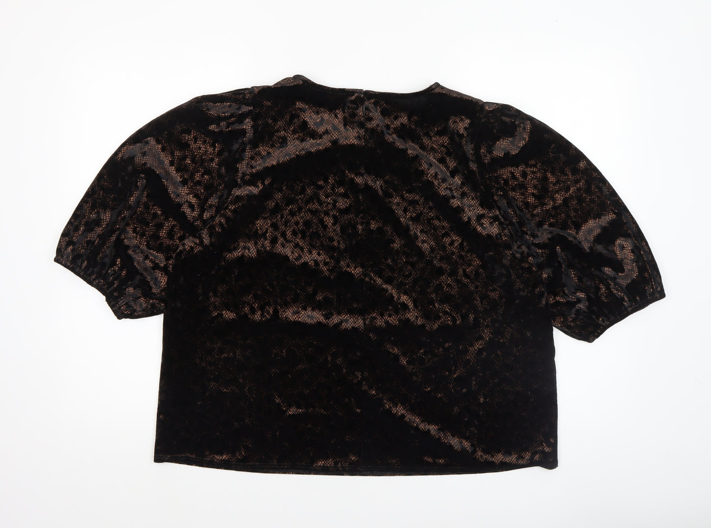 M&Co Petite Women's Black Velvet Leopard Top UK 18 Short Sleeve Party Style