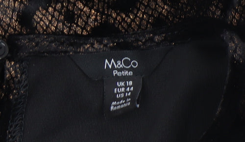 M&Co Petite Women's Black Velvet Leopard Top UK 18 Short Sleeve Party Style