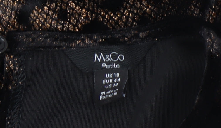 M&Co Petite Women's Black Velvet Leopard Top UK 18 Short Sleeve Party Style