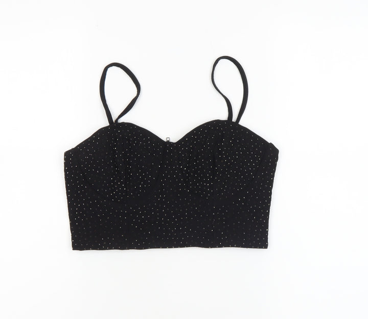 Pink Vanilla Women’s Black Rhinestone Cropped Spaghetti Strap Top UK 12