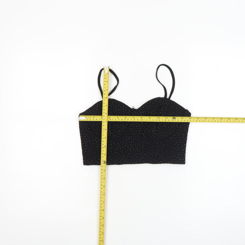 Pink Vanilla Women’s Black Rhinestone Cropped Spaghetti Strap Top UK 12