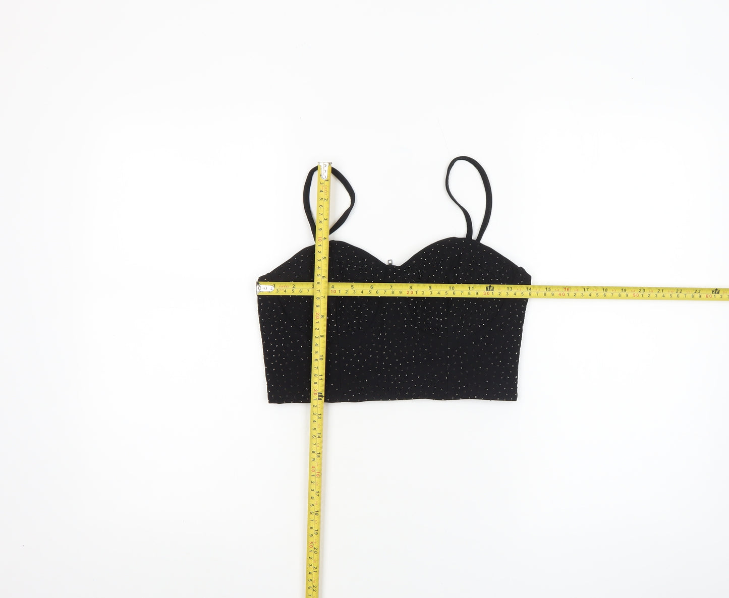 Pink Vanilla Women’s Black Rhinestone Cropped Spaghetti Strap Top UK 12