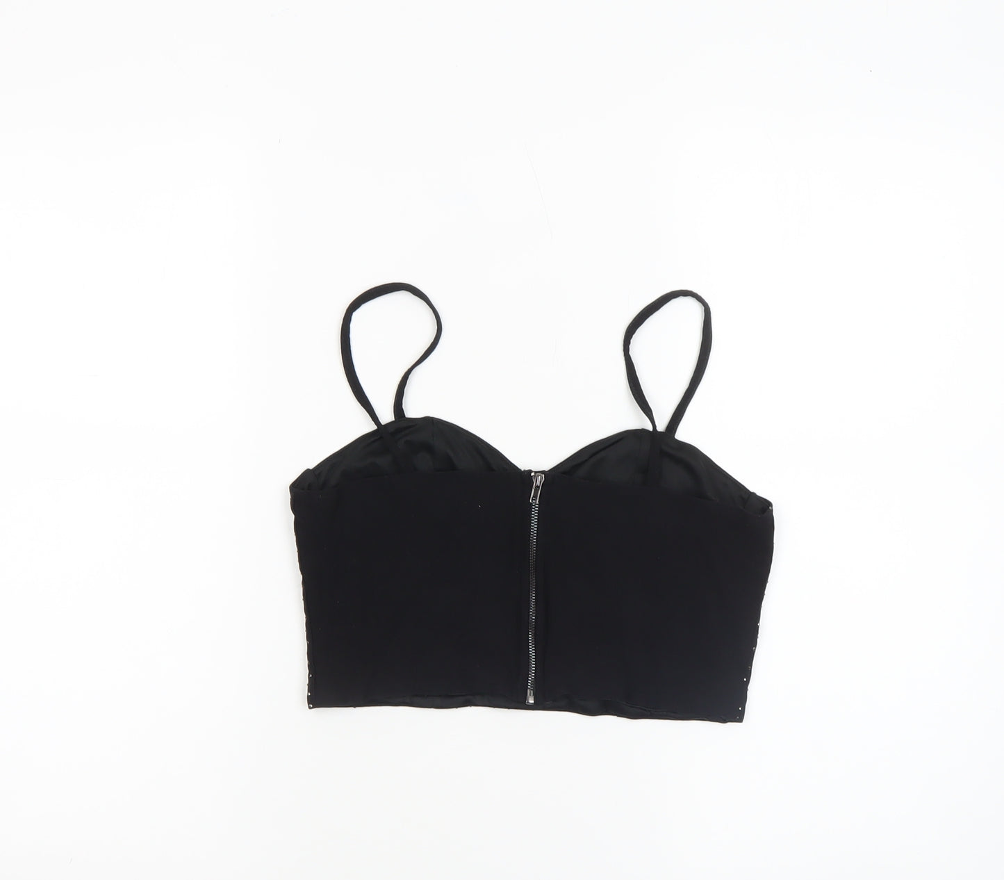 Pink Vanilla Women’s Black Rhinestone Cropped Spaghetti Strap Top UK 12