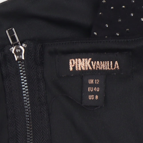 Pink Vanilla Women’s Black Rhinestone Cropped Spaghetti Strap Top UK 12