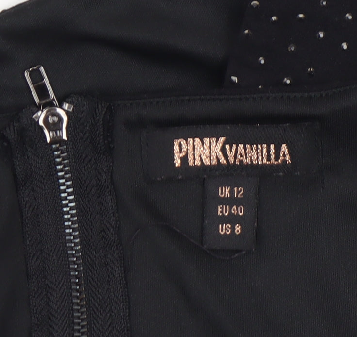 Pink Vanilla Women’s Black Rhinestone Cropped Spaghetti Strap Top UK 12