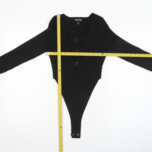 PrettyLittleThing Women’s Black Ribbed Long Sleeve Bodysuit Size M