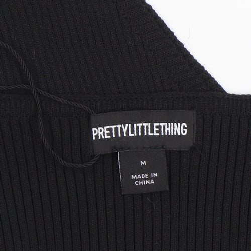 PrettyLittleThing Women’s Black Ribbed Long Sleeve Bodysuit Size M