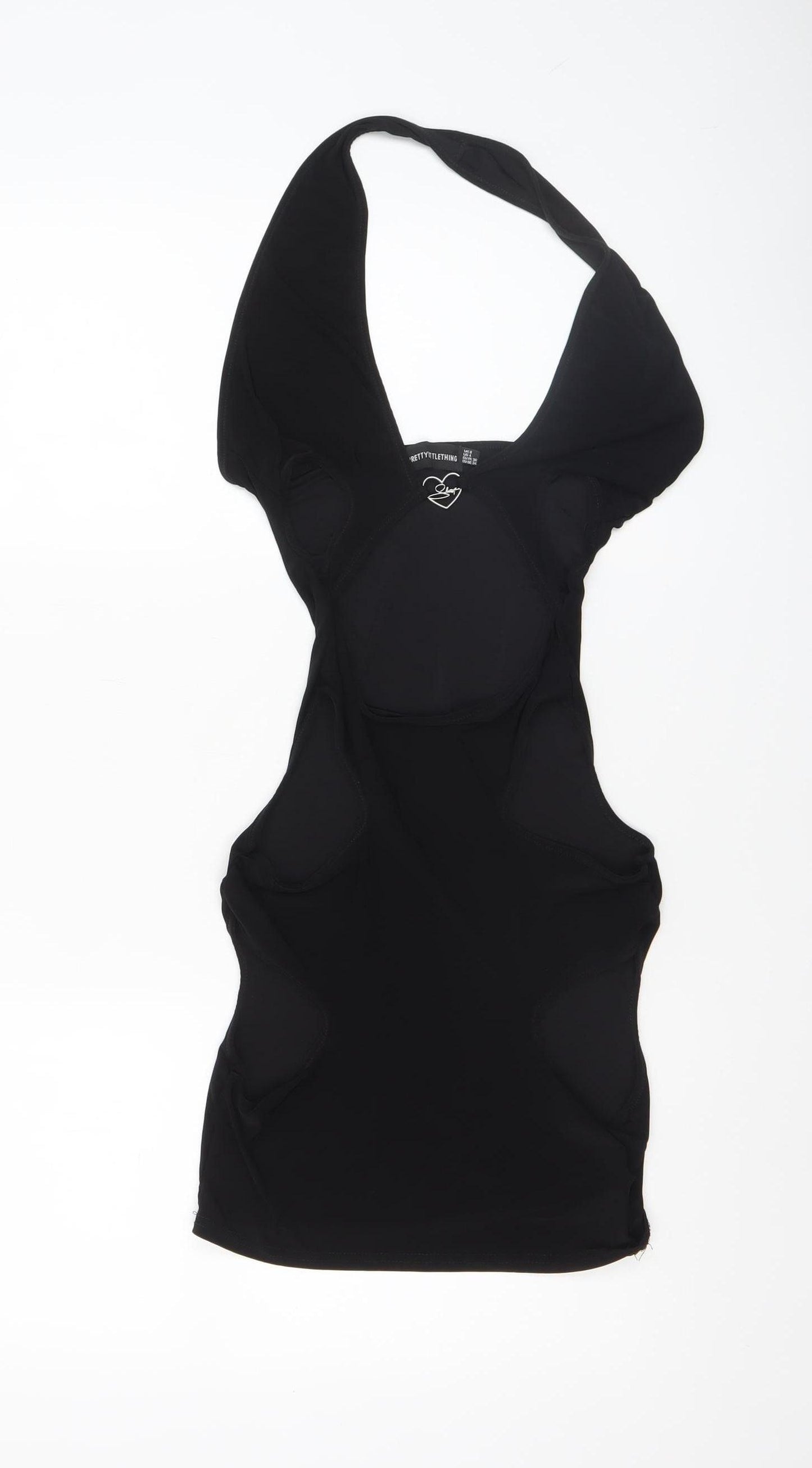 PrettyLittleThing Women's Black Halter Cut Out Bodycon Mini Dress Size 8