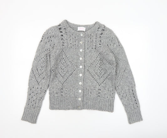 Savida Womens Grey Open-Knit Long Sleeve Cardigan Size 10
