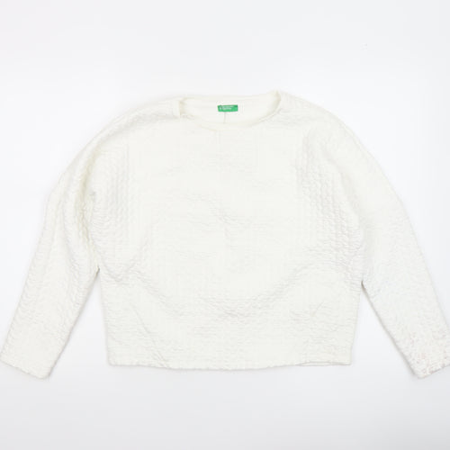 United Colors of Benetton Women White Textured Pullover Sweatshirt XS