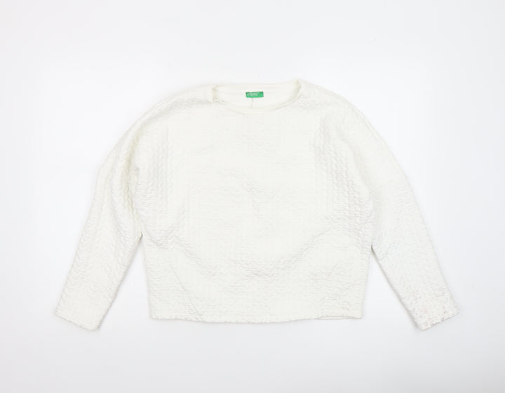 United Colors of Benetton Women White Textured Pullover Sweatshirt XS