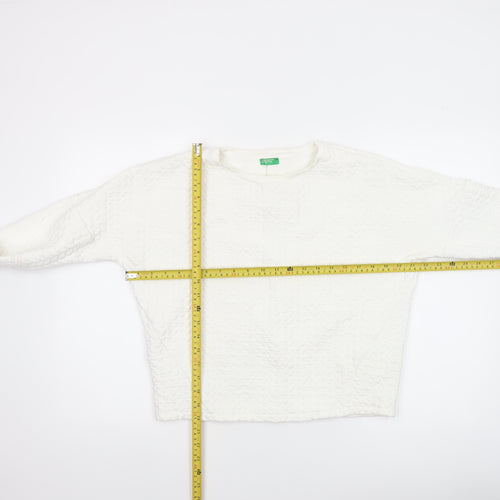 United Colors of Benetton Women White Textured Pullover Sweatshirt XS