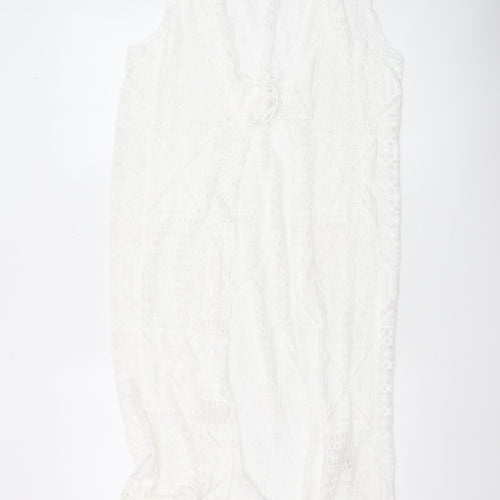 New Look Women White Lace Fringe Sleeveless Beach Cover Up S