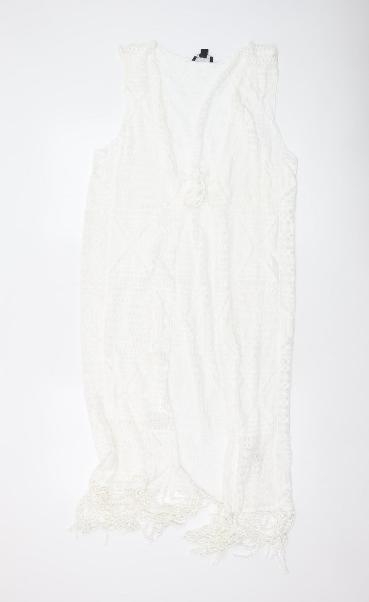 New Look Women White Lace Fringe Sleeveless Beach Cover Up S