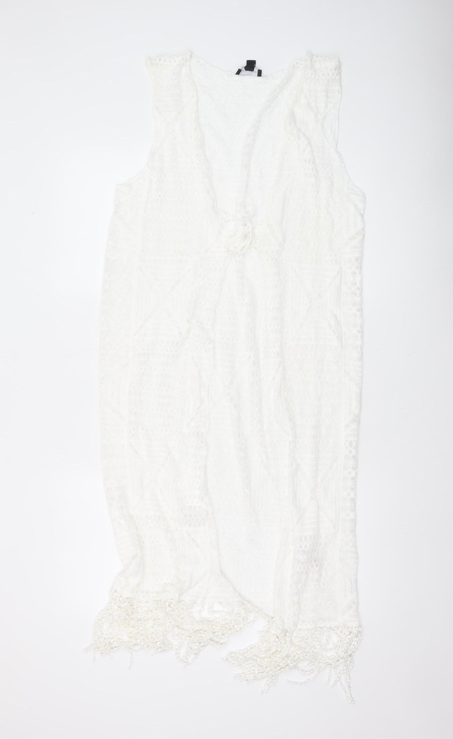 New Look Women White Lace Fringe Sleeveless Beach Cover Up S