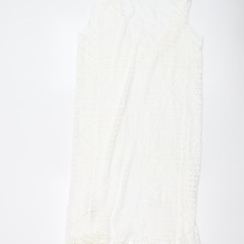 New Look Women White Lace Fringe Sleeveless Beach Cover Up S