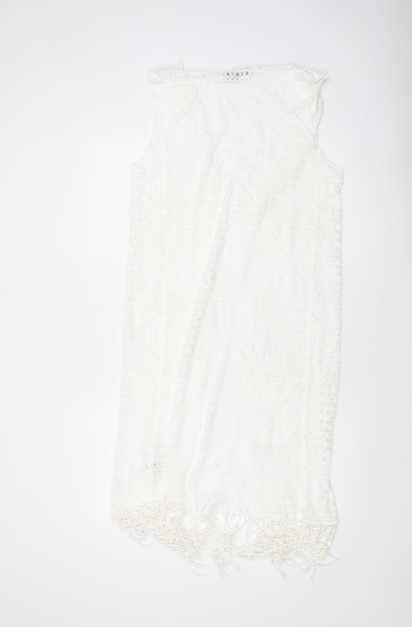 New Look Women White Lace Fringe Sleeveless Beach Cover Up S