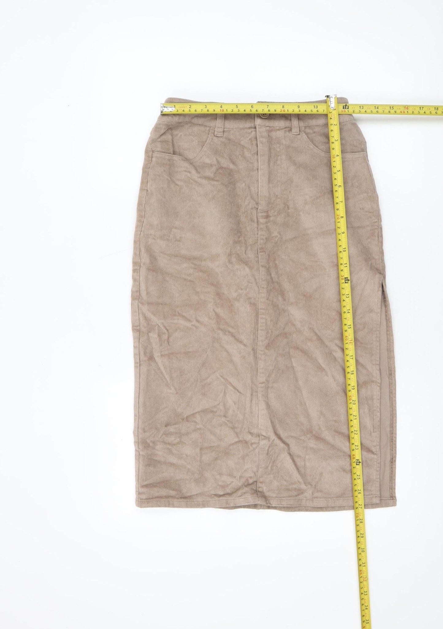 ASOS Women’s Beige Corduroy Midi Pencil Skirt Size 6 High Waist