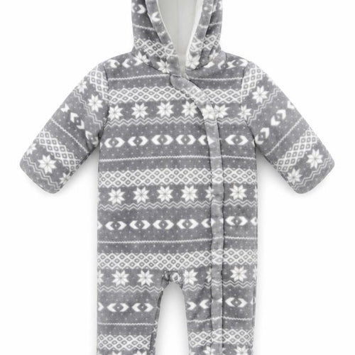 F&F Baby Unisex Grey Fair Isle Fleece Hooded Babygrow 6-9 Months Winter Warm Zip