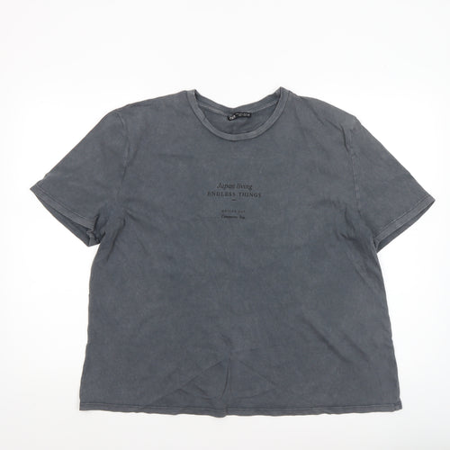 Zara Women Grey Cotton Relaxed Fit Short Sleeve T-Shirt Size 12