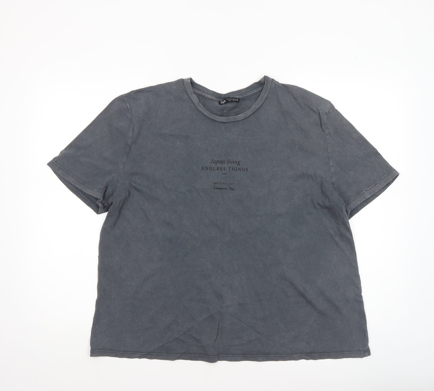Zara Women Grey Cotton Relaxed Fit Short Sleeve T-Shirt Size 12