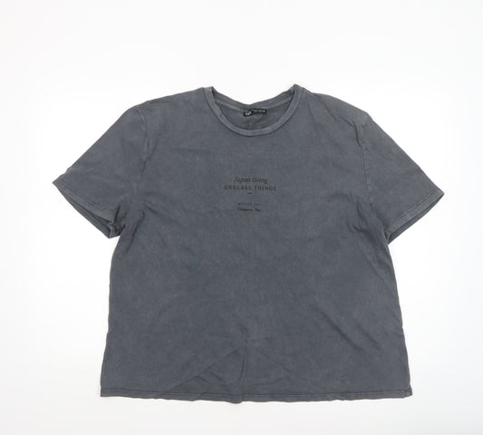 Zara Women Grey Cotton Relaxed Fit Short Sleeve T-Shirt Size 12