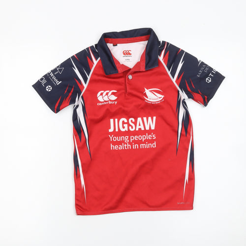 Canterbury Boys Red Rugby Polo Shirt 8 Years Jigsaw Design