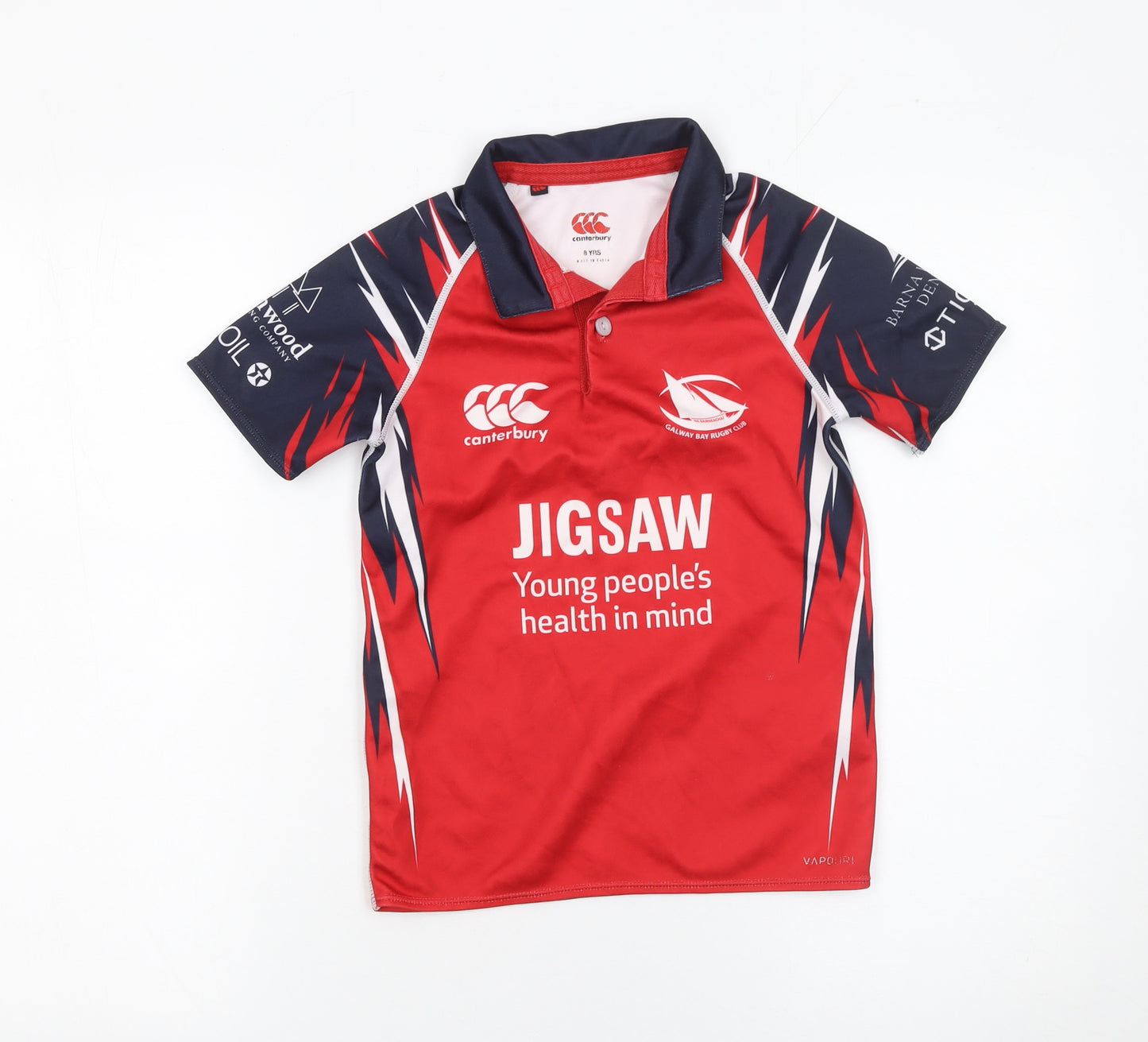 Canterbury Boys Red Rugby Polo Shirt 8 Years Jigsaw Design