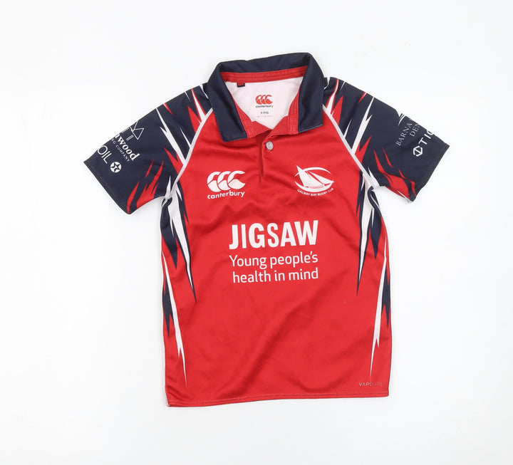 Canterbury Boys Red Rugby Polo Shirt 8 Years Jigsaw Design
