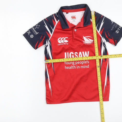 Canterbury Boys Red Rugby Polo Shirt 8 Years Jigsaw Design