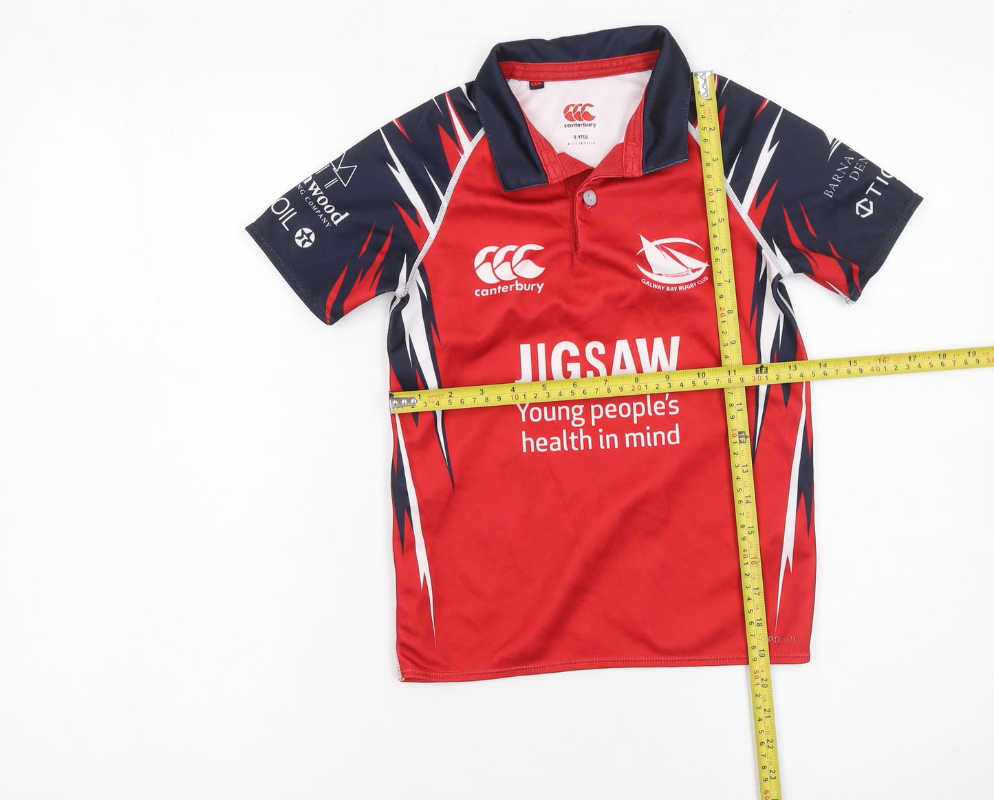 Canterbury Boys Red Rugby Polo Shirt 8 Years Jigsaw Design