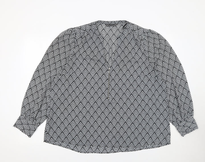 Dunnes Women’s Black Ivory Geometric Long Sleeve Blouse XL