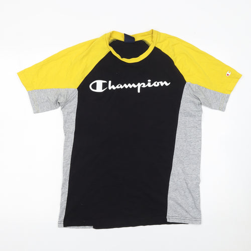 Champion Men’s Black Yellow Grey Colourblock Sports T-Shirt Size S