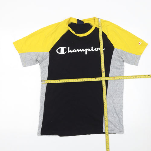 Champion Men’s Black Yellow Grey Colourblock Sports T-Shirt Size S