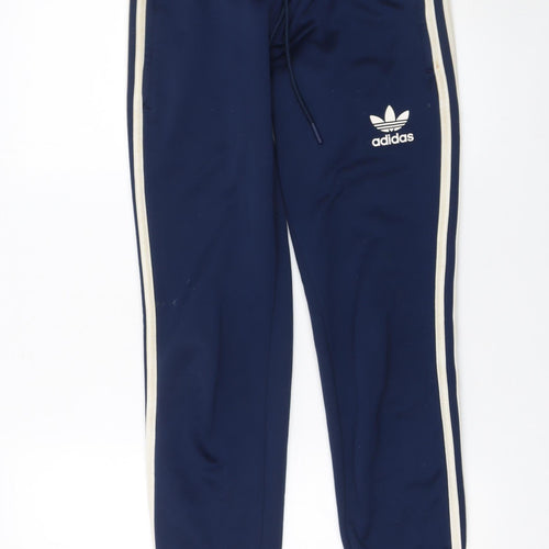 Adidas Womens Blue Jogger Trousers Size 8 Logo Stripe Sportswear