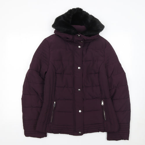 Dunnes Stores Womens Purple Faux Fur Collar Puffer Jacket Size 14
